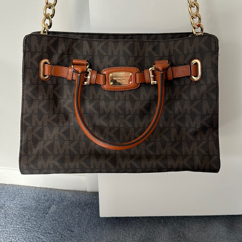 Michael Kors Hamilton satchel with crossbody strap.